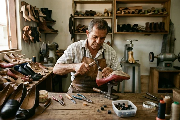 Sapateiro substituindo saltos de sapatos femininos em Santana.